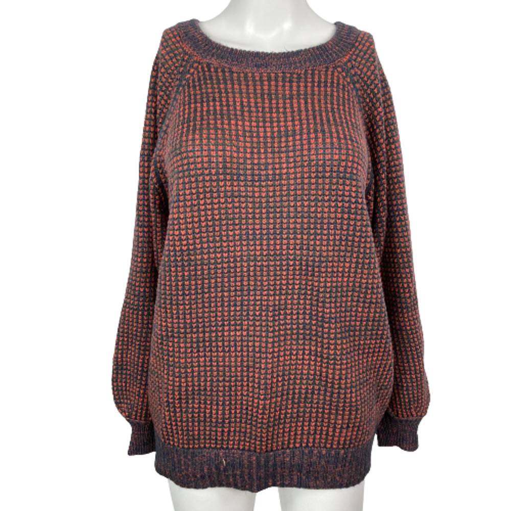 Leith Sweater Womens Sz XS‎ Gray Red Knit Cutouts Round Neck Long Sleeve